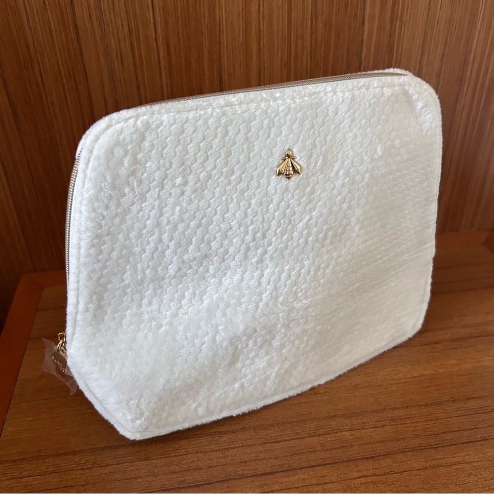 White Cosmetic Pouch with Gold Bee Accent